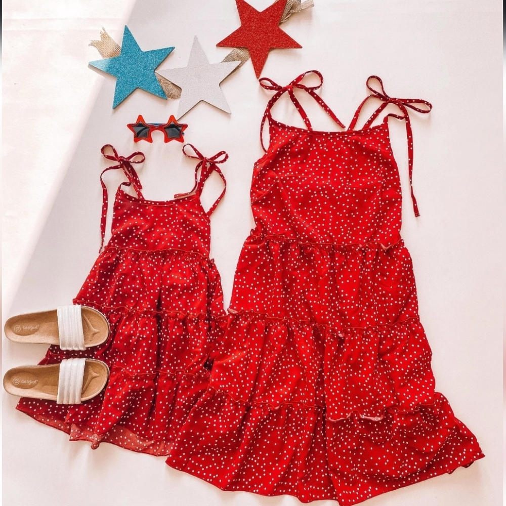 Little Mia Bella - Red Marinas Mommy and Me Matching Dresses | XL & 2T Stretchy